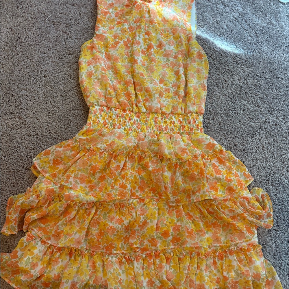 Floral Ruffle Dress - Yellow and Orange